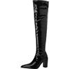 Gicoiz Donna Appuntito Vernice Stivali Sopra Il Ginocchio Festa Warm Tacco Alto a Blocco Stivali Moda Inverno Long Polacchine Riding Scarpe da Sera Nero Numero 44 EU-46Cn