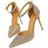 ticticlily Donna Scarpe con Tacco Alto10 cm Estive Eleganti Décolleté Tacchi con Strass Scintillanti Cintura alla Caviglia A Champagne 40 EU