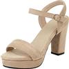 Gicoiz Donna Tacco a Blocco Suede Sandali Plateau Classico Fibbia con Cinturino Alla Caviglia Punta Aperta Bridal Basic Scarpe da Sera Beige Numero 33 EU