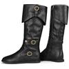 Galindopia Unisex Renaissance Faire Cosplay Scarpe Vintage Stivali Medi Fold Over Medieval Uomo Costume Witch Pirate Viking Tied Scarpe Piatto Victorian Stivali Black Size 47