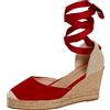 Lora Dora Donne Espadrille Zeppa Sandali Donne Strappy Zeppa in Iuta Scarpe Estive Cinturini alla Caviglia, Rosso, 36 EU