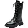 Fulidngzg Stivali Bambine Ragazze Invernali Alti in Pelle 4-12 Anni Suola Spessa con Lacci e Zip Laterale Anfibi Stile Principessa Elegante Comode Stivaletti Equitazione Impermeabili Scarpe Casual