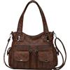 KL928 Borse a Mano, a Spalla PU Morbida Pelle Donna Borsa a Tracolla, Cinturine per Zaino di Grande Capacità e più Tasche, adatto per Donne e Ragazze, Marrone Scuro