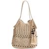 jiingekk Borsa a tracolla tessuta in cotone leggero di grande capacità per la borsa delle donne con nappe decorative per la borsa del cotone naturale di aspetto elegante, Beige, One Size