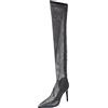PAIDAXING Stivali da donna in rete velati con diamanti scintillanti, stivali alti al ginocchio, a punta, tacco alto, stivali sexy con strass, lunghezza coscia, stivali per feste serali, taglia 36-40