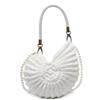 HiTotes Borsa a tracolla da donna, con conchiglia, per l'estate, da spiaggia, con tracolla e cinturino in perle, bianco, 27cm
