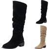 Generic Cowboy Stivaletti da donna in pelle scamosciata - Stivali alti al ginocchio da donna - Stivali sopra il ginocchio - Stivali da equitazione a punta lunga, Nero , 40 EU