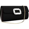 ESMENATZLS Pochette da sera in poliestere satinato e borsetta da donna vintage con strass, Nero , Taglia unica