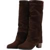 Generisch Tronchetto da donna con tacco sopra il ginocchio, in pelle scamosciata, con tacco largo, elegante e lungo, con tacco chunky, marrone, 38 EU