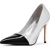 Zhabtuc Décolleté Tacchi Alti - Punta, Stiletto, Design a Blocchi di Colore alla Moda, Bicolore (Argento-Nero), 40 EU