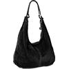 She & Bags Borsa da donna morbida in vera pelle scamosciata italiana leggera con manico con fibbia ad anello, Nero , Large