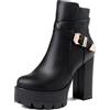 LarDorLin Donna Punta Rotonda Tacco Alto a Blocco Plateau Stivaletti con Fibbia Inverno Moda Chunky Chelsea Zip Polacchine Nero Numero 37 EU (38 CN)