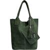 Modarno Borsa shopper da donna in vera pelle scamosciata, con custodia per gioielli dello stesso colore - Borsa a mano - Borsa a spalla
