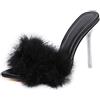 JOEupin Sandali da donna con tacco grosso e piume soffici trasparenti, Nero , 35.5 EU