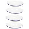 OUNONA Set di 4 piatti smaltati vintage 20 cm - Piatto fondo in acciaio smaltato bianco con bordo blu - Stoviglie retrò infrangibili per dessert, campeggio, picche outdoor e piatto di servito