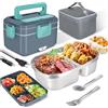 XREXS Contenitore Pranzo Elettrico 3,5L 90W Casa Auto Camion | Riscaldamento veloce, vasche divisibili, cucchiaio e forchetta inclusi, adatto per casa, auto, camion e campeggio