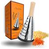 SIMPLEX DOMO Grattugia Rotonda - Manico in Legno di Faggio, Acciaio Inox, 3 Superfici, Grattugia Parmigiano, Verdure, Ergonomica e Versatile