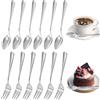 GOIYZTTR Set di 24 Forchette e Cucchiai da Dessert in Acciaio Inox Cucchiaini da Caffè e Forchette da Torta Argento 12 Cucchiai + 12 Forchette da Tavola, Lavabile in Lavastoviglie