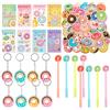 BGNXHYB Donut Party - Set di 8 mini blocco note a spirale + 8 portachiavi + 8 penne a ciambella + 50 adesivi, per ragazzi e ragazze, bomboniere per bambini, accessori per feste di compleanno