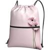 YYHWHJDE Zaino con coulisse con due stampe floreali rosa - leggero e impermeabile con tasca con cerniera - ideale per viaggi, yoga e sport