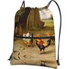 YYHWHJDE Zaino con coulisse con stampa di galline e gallo, borsa in poliestere impermeabile per palestra, viaggi ed escursionismo, leggero, resistente e compatto