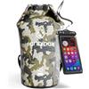 Earth Pak Borsa Impermeabile Roll Top, Sacca Compressione Asciutta per Kayak, Spiaggia, Rafting, Canottaggio, Trekking, Campeggio, Pesca con Custodia Telefono Impermeabile