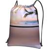WHJSHOP Zaino con cerniera e coulisse con stampa tropicale, spiaggia, tramonto, leggero, impermeabile, per viaggi, yoga ed escursionismo