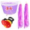 HORIALENCE Set 4pezzi Accessori per Bici e Monopattino per Cestino Manubrio in Plastica Viola Campanello e Nastrini Decorativi per Ragazzi e Ragazze Colore Casuale