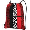 WHJSHOP Zainetto con cerniera e coulisse con stampa animalier leopardata rossa e zebra, leggero, impermeabile, per viaggi, yoga ed escursionismo
