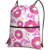 WHJSHOP Zaino con cerniera e coulisse con stampa fenicottero e ciambelle, leggero, impermeabile, per viaggi, yoga ed escursionismo