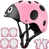 UniqueFit 7 pezzi di sport outdoor Gear set bambine da ciclismo casco di sicurezza e [ginocchiere, gomitiere e polsiere] rullo per scooter skateboard bicicletta （ 3 - anni Old ） (rosa Beatles)