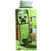 Jay Franco Set sacco a pelo e cuscino Minecraft Creeper - Comodo sacco nanna da viaggio con manico, ideale per gite scolastiche e pigiama party