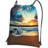 WHJSHOP Sunset Beach Prints, zaino con cerniera e coulisse, leggero, impermeabile, per viaggi, yoga ed escursionismo