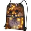 YYHWHJDE Cute Fox Prints, zaino con coulisse, in poliestere, impermeabile, per palestra, viaggi ed escursionismo, leggero, resistente e compatto