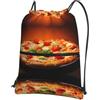 YYHWHJDE Zaino da palestra impermeabile con stampa pizza, con coulisse, leggero, pieghevole, con tasca con cerniera, per viaggi ed escursioni