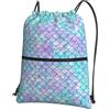 WHJSHOP Zaino con cerniera e coulisse, stampa sirena, leggero, impermeabile, per viaggi, yoga ed escursionismo