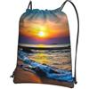 YYHWHJDE Zaino con coulisse con stampa spiaggia e tramonto, leggero, impermeabile, con tasca con cerniera, ideale per viaggi, yoga e sport