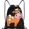 RRhgipp Cartone animato Carino Mucca Coulisse Zaino Sport Palestra Sackpack Tasca Impermeabile String Bag Donne Uomini Scuola, Nero , M, Classico