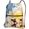 YYHWHJDE Zaino con coulisse con stampa floreale giallo arancione bianco - leggero impermeabile borsa da palestra con tasca con cerniera - ideale per viaggi, yoga e sport