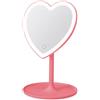 HI BEAUTY! - Specchio Trucco LED - Cuore Rosa - Touch Dimmerabile, Luce Regolabile 360°, Base Porta-Accessori Integrata, Specchio Makeup Illuminato per Trucco Professionale