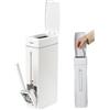 Fmzrbnih Pattumiera Da Bagno Con Coperchio - Cestino Per Spazzatura Sottile, Pattumiera Salvaspazio | Contenitore Per Rifiuti Rettangolare Stretto Con Scopino Per Soggiorno, Cucina, WC, Uffici, (Bianco)