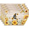 comfoyar Set di 4 Tovagliette Americane Gnomo Girasole Estivo, Antiscivolo Tovagliette Americane Ape Floreale Margherita su Lino, Lavabili e Assorbente per Cucina Decorazione Tavola di Feste 30x45cm