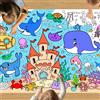 VARACL Poster da colorare gigante sotto il mare per bambini, estate Ocean Animal Jumbo da colorare Cover per tavolo per le aule scolastiche Casa di decorazioni per feste di compleanno (183X76CM)