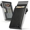 YESIIW Porta Carte Uomo Bauhaus - Ultra Slim Pop up Porta Carte di Credito per 6-7 Cartes,Finestra ID & Tasca magnetica, Porta Tessere Uomo in Alluminio Silver con Pelle Vintage, Blocco RFID(Nero)