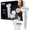 Braun Silk-épil 9 Flex Depilatore Donna, Epilatore Elettrico Donna con Testina Flessibile e Spazzola Pulizia Viso, Tecnologia MicroGrip, Cappuccio Massaggiante, Idea Regalo, SE 9030, Bianco e Oro
