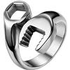 JewelryWe Gioielli Anello Aperto da Uomo Punk in Acciaio Inox Alta lucidato Chiave Meccanico Disegno Regolabile Colore Argento/Nero/Oro