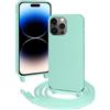 FERLAN Custodia per iPhone 14 Pro Max Cover con Cordino,Menta verde | Custodia con Laccio Collana Tracolla Regolabile Sottile Silicone Morbido TPU Bumper Antiurto AntiGraffio Protettiva Case