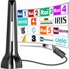 QGClearSO Antenna TV da Interna, Antenna TV Interna Amplificata con Potente Ricezione 360° fino a 600 km, Base Magnetica, Supporto HD/4K/1080P, DVB-T/DVB-T2, Installazione Molto Semplice