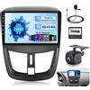 Hikity 2G+64G Autoradio Android 15 per Peugeot 207 2006-2015 con 9 Pollici Toucshcreen, Stereo 2 DIN con Wireless Carplay Android Auto Radio FM/RDS BT GPS WiFi + Retrocamera + MIC