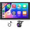 Rimoody 2G+64G 7 Android 15 Autoradio 2 Din, Carplay & Android Auto Senza Fili, 7 Pollici Touchscreen Radio Carplay Navigazione GPS FM/RDS Radio EQ Mirror Link Bluetooth WiFi Telecamera Posteriore